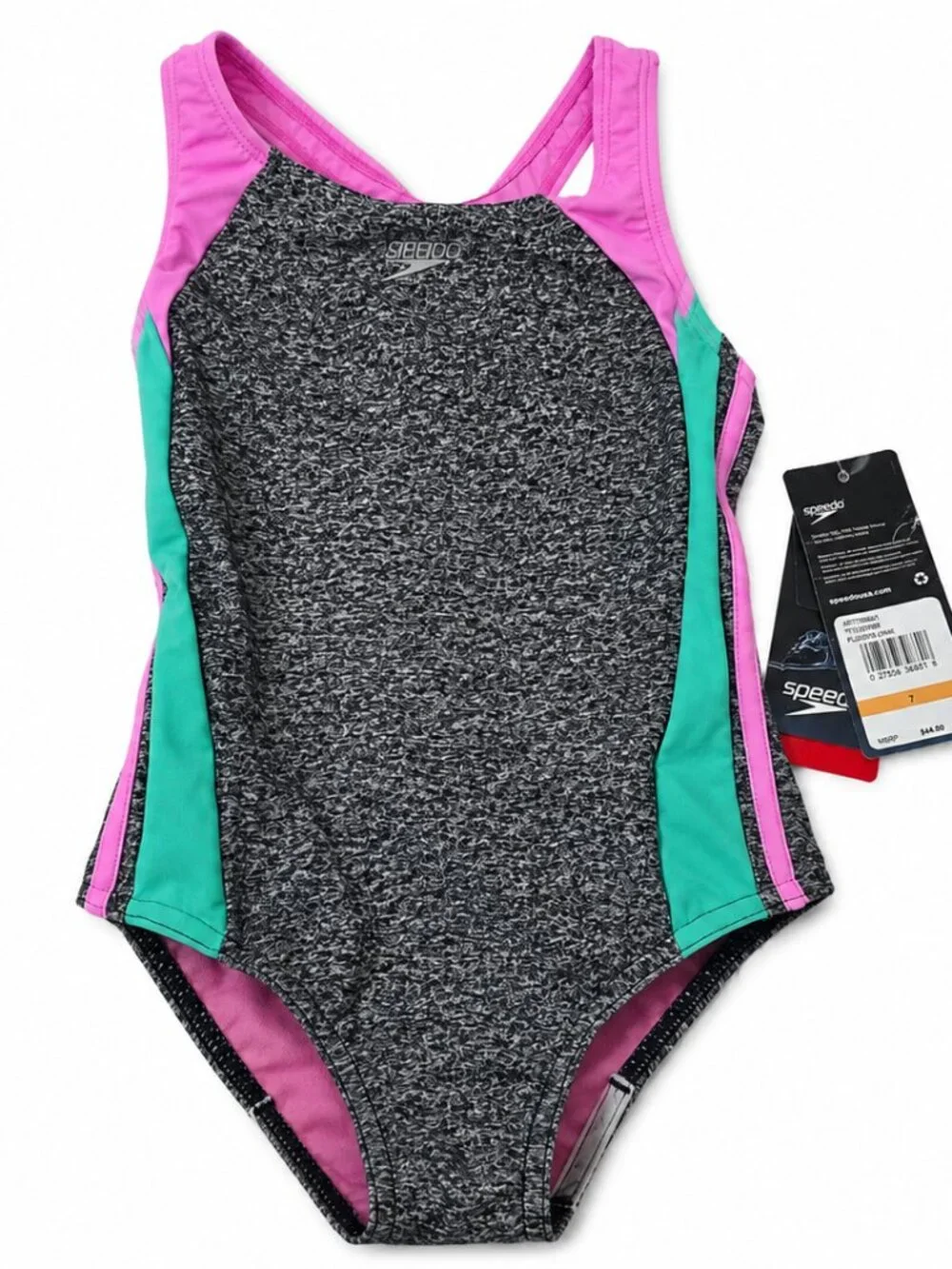 Speedo Girls One Piece Swimsuit Fuchsia Pink Colorblock Size 7 NWT